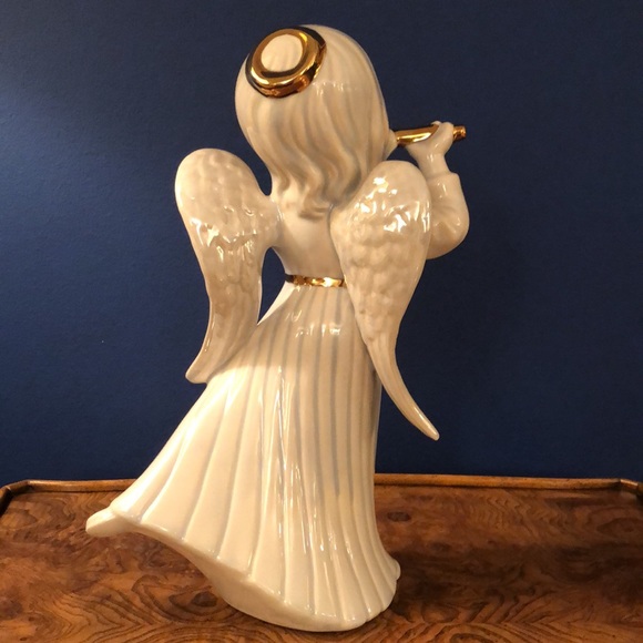 Angel Playing Flute White & Gold 12” Flowing Gown Figure Atlantic Mold Company - Picture 8 of 13